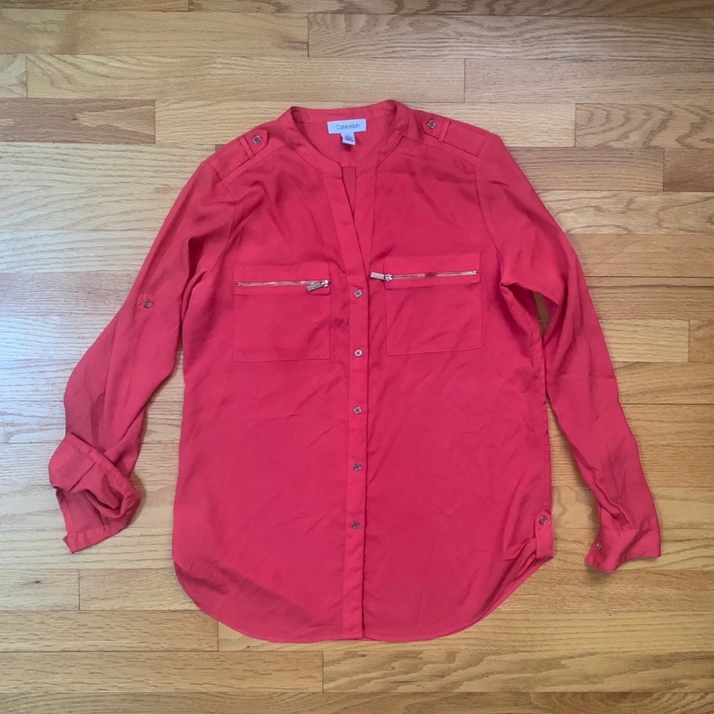 Calvin Klein coral long sleeve blouse